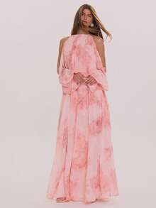 MUSERA 佩斯利印花褶皱露肩宽松长袖连衣裙，春夏优雅婚礼宾客度假假日场合蜜月咖啡馆 - 彩色 - 查看 5