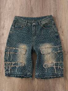 Manfinity Joysei Men's Faded Casual Loose Fit Denim Shorts - Medium Wash - View 1