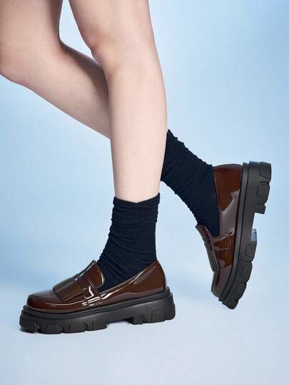 Sugerpunk أحذية نسائية بكعب منحدر وأحذية بلاتفورم ديابلو روك بانك جوث، أحذية لوفرز بشراشيب، أحذية ماري جين جلدية صغيرة، أحذية للعمل والحفلات