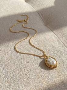 Resyla 1 件优雅的法国巴洛克仿珍珠吊坠项链，复古风格女士简约日常佩戴派对珠宝，百搭时尚配饰 - 項鍊 - 查看 9