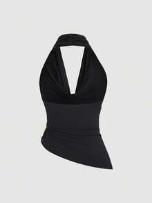 Olithes MOD Women's Solid Color Draped Neck Versatile Fashion Tank Top,1 Top 3Ways - Black - View 2