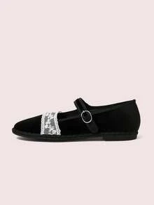 CUCCOO DOLLMOD Giày bệt nữ cổ điển màu đen nhung viền ren, quai đơn. - -12 màu đen - Xem 8