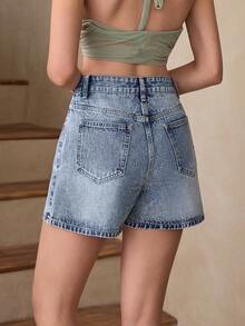 Selenza Women's Casual Washed Rhinestone Denim Shorts, Summer - Blue - View 2