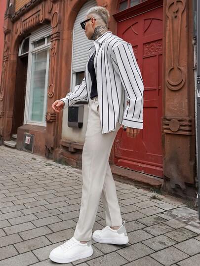 Artur Kramer Camisa de manga larga con rayas blancas y negras clásica para hombres GloMan, con aspecto de lino y abotonadura, para uso casual en la oficina o el transporte, estilo "old money" para todas las estaciones, regalo de Navidad y Año Nuevo para hombres