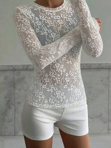 Livesso Áo thun trắng trơn dành cho nữ, thích hợp cho kỳ nghỉ hè và mặc nhiều lớp vào mùa thu. - Màu be - Xem 4