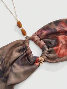 ROMWE Áo hai dây hở lưng, cổ xếp ly, phong cách Y2K cá tính, bụi bặm, boho, họa tiết da báo và hoa, điểm nhấn là dây xích ở eo, trang trí bằng dây xích. - màu nâu - Xem 6