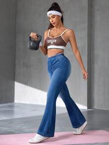 Flexra Women's Casual Washed Slim Fit Flare Jeans - Blue - View 6