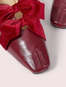 CUCCOO DOLLMOD Retro Square Toe Bow Mary Jane Shoes Women's Versatile - Red - View 9