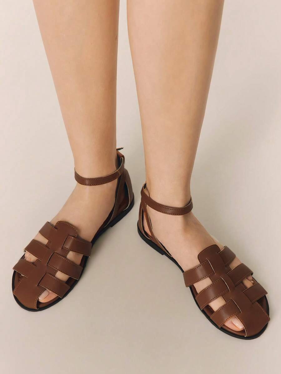 Styleloop Ladies, Buckles, Trim, Flat Sandals - Brown - View 1