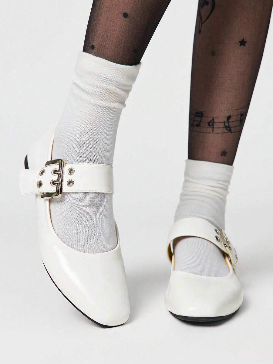 ROMWE Grunge Punk Zapatos planos para mujer - Blanco - Ver 1