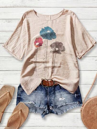 Rusticease Women's Floral Print Casual Vacation Shirt Summer Outfits For Women Blouses For Women Mother's Day Shirt