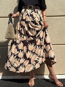 SHEIN Clasi 女款休閒花卉印花A字裙，夏季度假外出穿著 - 彩色 - 查看 5