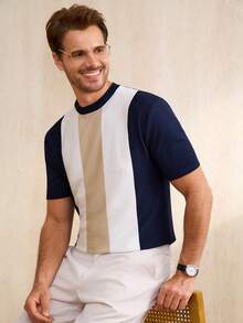 Manfinity CityGents Men's Striped Crew Neck Short Sleeve Casual Knit Top - Multicolor - View 6