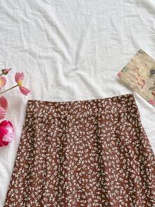 Soleia 女士度假碎花休闲开衩裙 - 咖啡棕 - 查看 8