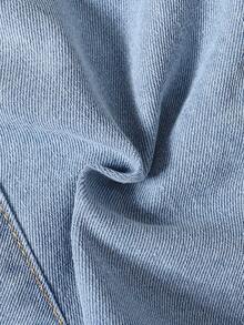 Baby GirlSummer/Spring Squishy Washed Casual Denim Shorts, Elastic Waist Faux Cuff Design, Versatile Daily Wear - Blue - View 6