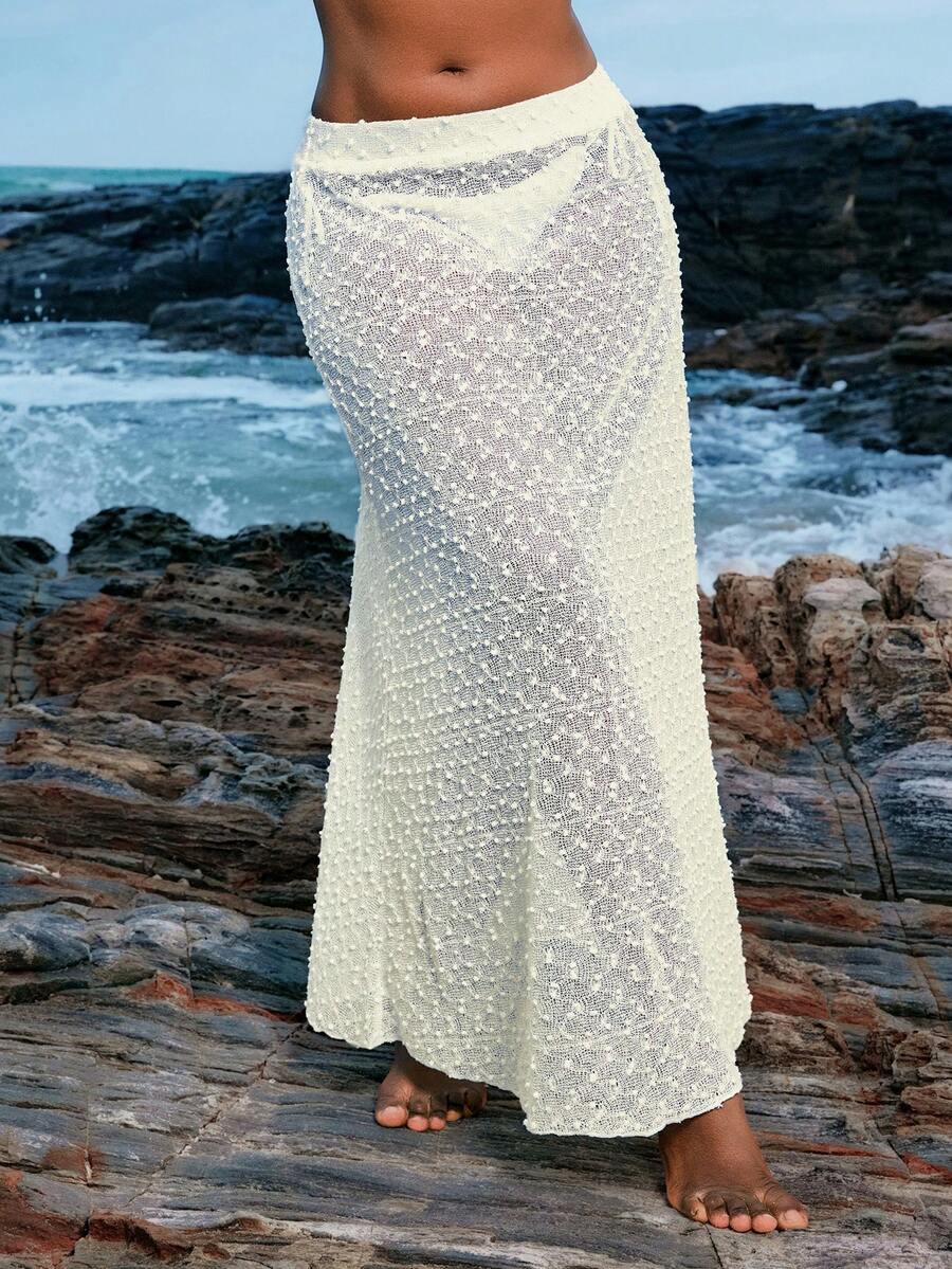 LYSMO 加大码黑色蕾丝半身裙，夏季 - 杏色 - 查看 1