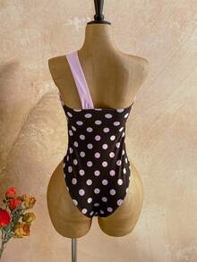 Soleia 女士夏季沙滩度假波点印花撞色连体泳衣 - 彩色 - 查看 2