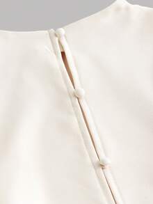 Teen Girl Minimalist Elegant White Mandarin Collar Sleeveless Ruched A-Line Maxi Dress For Daily Commute - Khaki - View 8