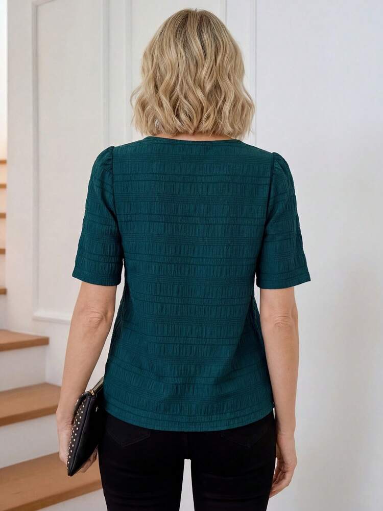 Women's Solid Color Notched V-Neck Pleated Blouse Summer,Vacation,Going Out Casual Spring Summer