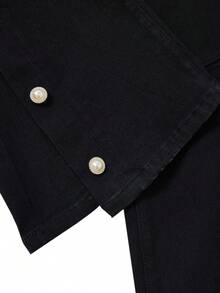 GlowEve Women's Casual Washed Denim Flare Pants - Black - View 3