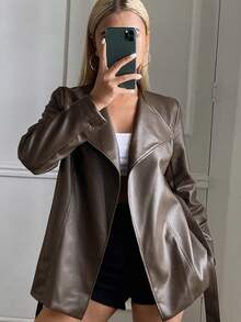 DAZY Thắt lưng da PU màu trơn dành cho nữ, thích hợp để phối với áo khoác vào mùa thu/đông. - Cà phê nâu - Xem 4