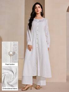 Graceveil Blusa de cárdigan de manga larga holgada con bordado elegante para mujeres, dulce y de moda - Blanco - Ver 9