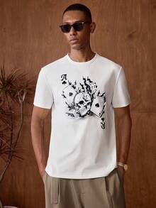 AKNOTIC Camiseta de manga corta con estampado de calaveras y cartas de póquer para hombres, para salir, para amigos - Blanco - Ver 3