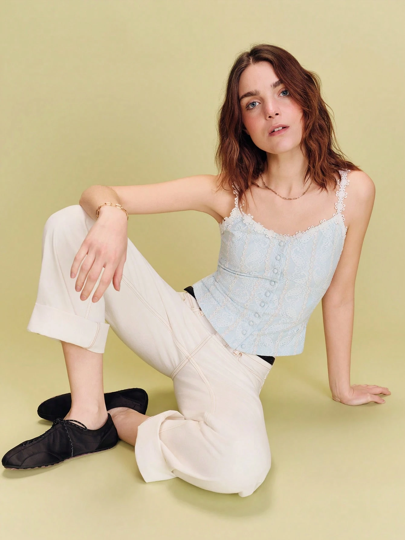 Blue Textured Cami Top With White Floral Straps And Trim Spring Summer French Style Parisian Style Cute Vintage Top Vacation Top