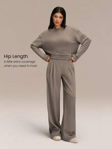 GLOWMODE SoftSerene Modal Cozy Companion Soft Silky-Smooth Breathable Waist-Length Boatneck Pullover Sweatshirt Daily Casual Wear - Mocha Brown - View 3