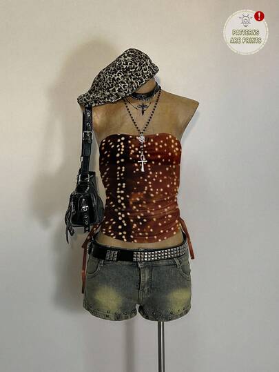 Attitoon 女士波点印花抽绳下摆抹胸上衣