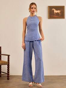 CasuGlow Womne Two Pieces Tops And Pant Sets - Royal Blue - View 2