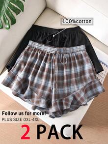 CosyJoli 大码纯色短裤，法式荷叶边下摆 - 彩色 - 查看 1