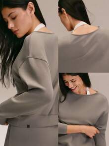 GLOWMODE SoftSerene Modal Cozy Companion Soft Silky-Smooth Breathable Waist-Length Boatneck Pullover Sweatshirt Daily Casual Wear - Mocha Brown - View 7