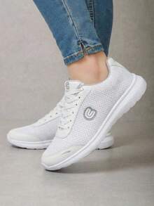 Tenis Deportivos Antideslizantes Y Transpirables Para Mujer Zapatillas Deportivas Cómodas para Mujeres: Tenis Deportivos Antideslizantes Y Transpirables Para Mujer, Zapatillas De Tenis Transpirables Para Mujer Zapatos para caminar  para Dama con cordones minimalistas y detalles decorativos Zapatillas de Tenis para Mujeres Transpirables, Antideslizantes y de Ocio para Correr Sneakers Deportivos para Mujer Tenis Comodos, ligeros y de Moda - Blanco - Ver 2