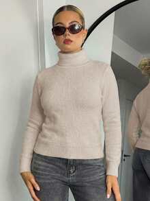 Bethéva 高领加厚保暖内衬修身长袖打底衫，适合秋冬季穿着，针织套头衫 - 摩卡棕 - 查看 4