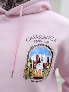 Artur Kramer ONE WAVE 男士连帽衫，新款秋冬街头时尚仙人掌沙漠图案印花抓绒内衬套头卫衣 - 粉色 - 查看 3