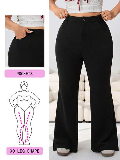 Solflare Plus Size Women Casual Solid Color Flare Pants, Spring/Summer