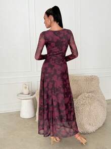 Lavishia 紫色褶裥腰身圆领中长连衣裙 - 中紫紅色 - 查看 2