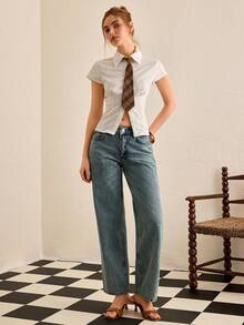 EURMUSE 100% Cotton LOW RISE WIDELEG CUT WHITE JEAN - Light Wash - View 3