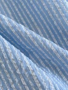 Elamini Áo kiểu nữ mùa hè kẻ sọc, tay ngắn, không cài cúc, viền bèo nhún và nơ, kiểu dáng thường ngày. - Xanh và trắng - Xem 3