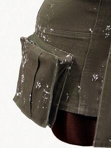 SHEIN Chân váy denim thời trang có túi khóa kéo dành cho nữ - xanh quân đội - Xem 3