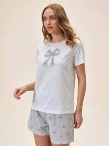 Loomlin Women Cotton Printed Ribbon Printed Regular Home Wear Set - Multicolor - View 4