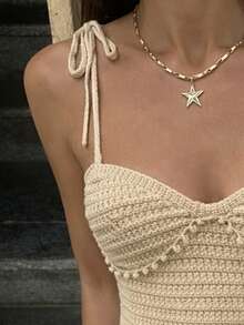 Selianne Vestido elegante de mujer con cintura anudada, primavera/verano - Caqui - Ver 6