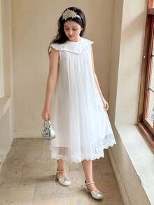 Dazy Kids Tween Girls' Elegant Lace Trim Mesh Summer Dress - White - View 4