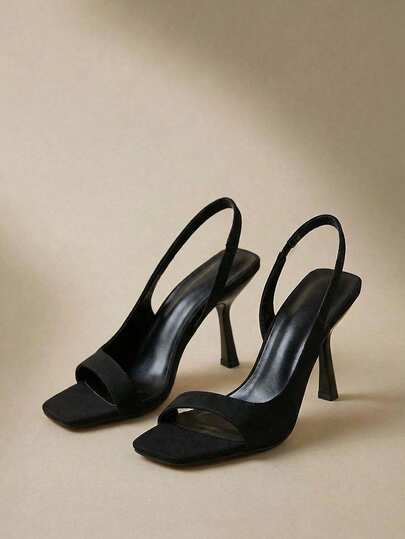 Arave 女士方头系带露趾凉鞋，新款缎面优雅高跟鞋