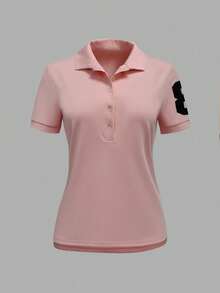 SHEIN 女士休闲数字印花短袖T恤，夏季 - 粉色 - 查看 3