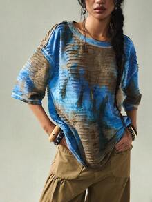 SoleilVie 女士新款圆领扎染图案宽松休闲简约衬衫超大码T恤 女士超大码T恤 女士超大码T恤 印花超大码T恤 女士夏季上衣 女士超大码T恤 扎染超大码T恤 做旧超大码上衣 图案上衣 超大码印花T恤 女士超大码上衣 宽松T恤 波西米亚风衬衫 女士波西米亚风服装上衣 女士波西米亚风衬衫 - 彩色 - 查看 3