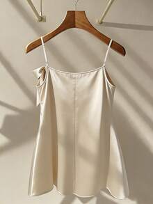 Franclia Nuevo vestido mini de satén de línea A con lazo en la cintura, vestido ajustado sexy adecuado para viajes, vacaciones y citas - Albaricoque - Ver 2