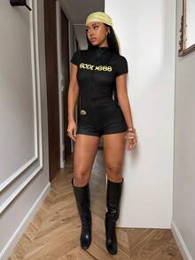 StreetHx Women's Black Printed Skinny Jumpsuit,Summer Holiday Outfits,Afro Fashion Outfits - Black - View 8