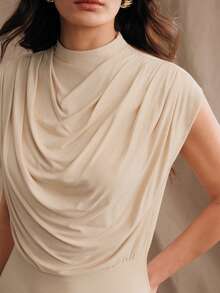 Anewsta Áo tank top nữ kiểu dáng tối giản, xếp ly, cạp cao, ôm sát, thích hợp cho mùa hè, dự tiệc, đi làm, màu mơ. - Màu be - Xem 1